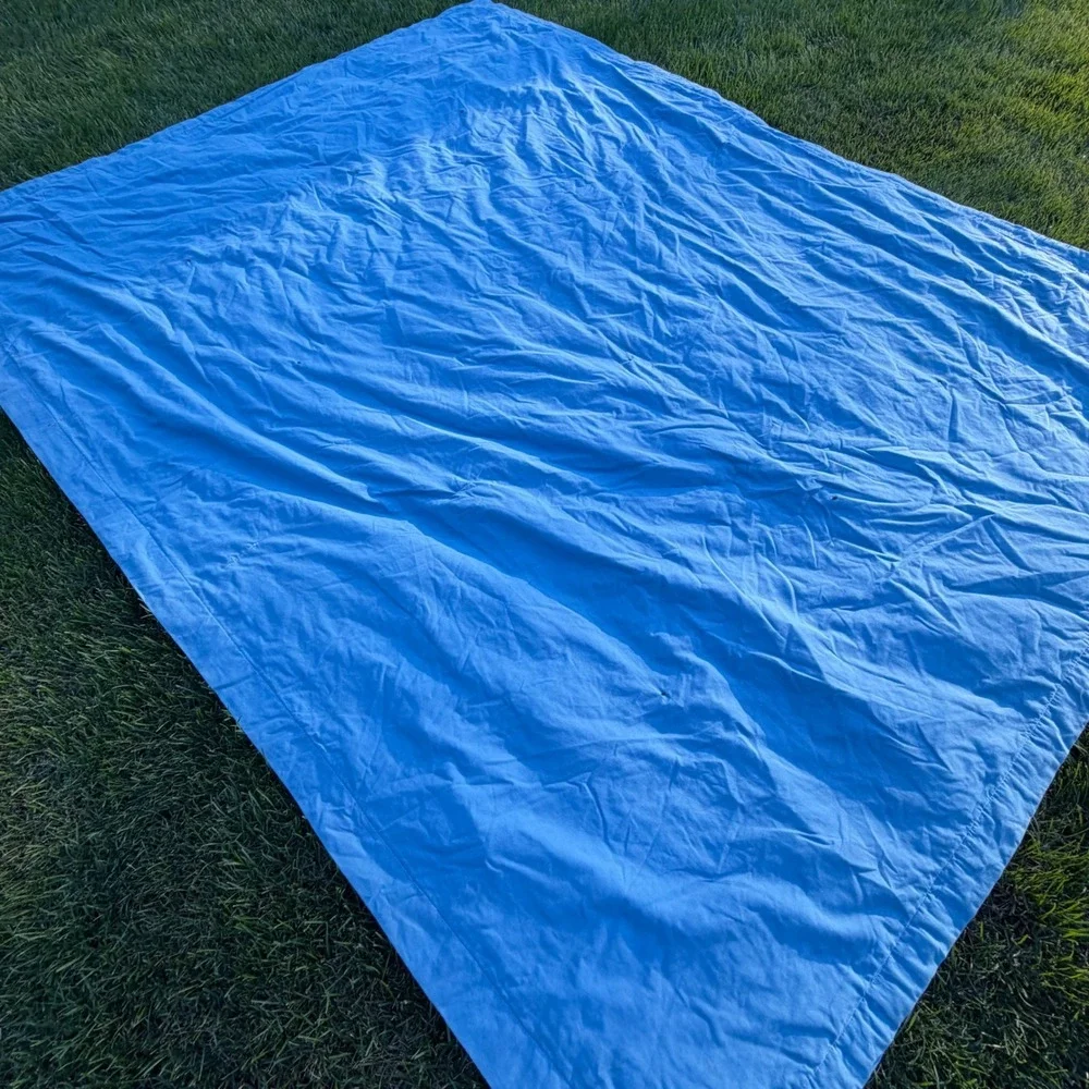 Handmade Patchwork Quilt Vintage Scrapyard Multi Color Blue Border 94x75 Throw